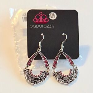 Paparazzi Silver and Pink Teardrop Earrings